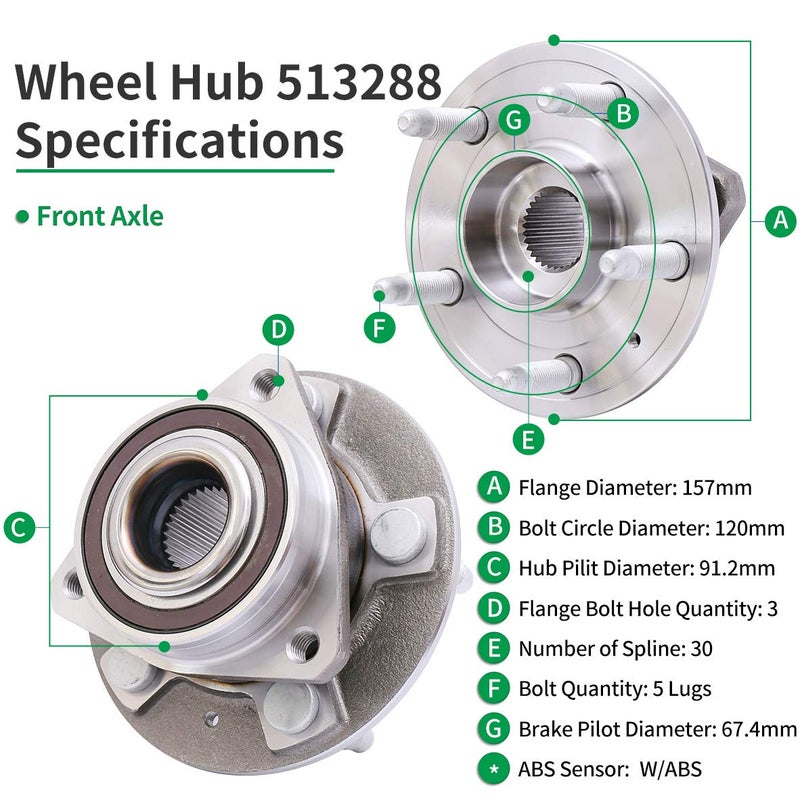 HICKS 513288 Front Wheel Bearing and Hub Assembly for 14-17 Chevy Impala, 13-16 Chevy Malibu, 10-17 Chevy Equinox, 10-17 GMC Terrain - Image 3